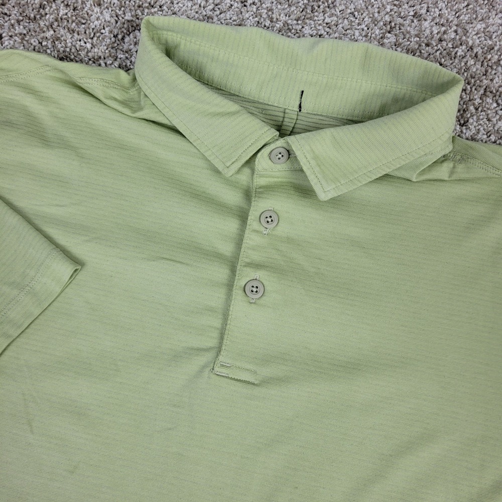 Lululemon Mens Large Yellow Striped Performance Stretch Polo Short Sleeve
